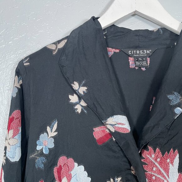 Citron Santa Monica Women XL Black Cream Pink Embroidered Floral Silk Jacket - Picture 4 of 9